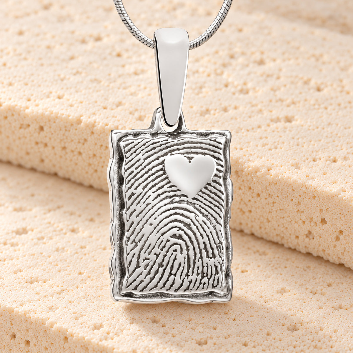 Silver Loved Signature Rectangle Fingerprint Necklace — main