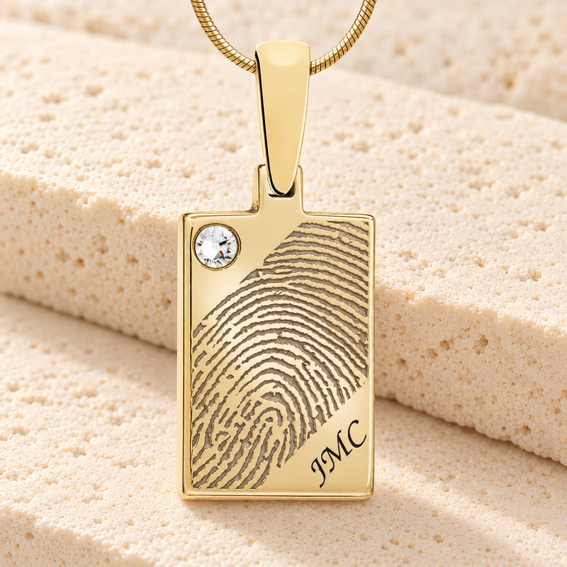 Solid 14k Gold Birthstone Signature Rectangle Fingerprint Necklace
