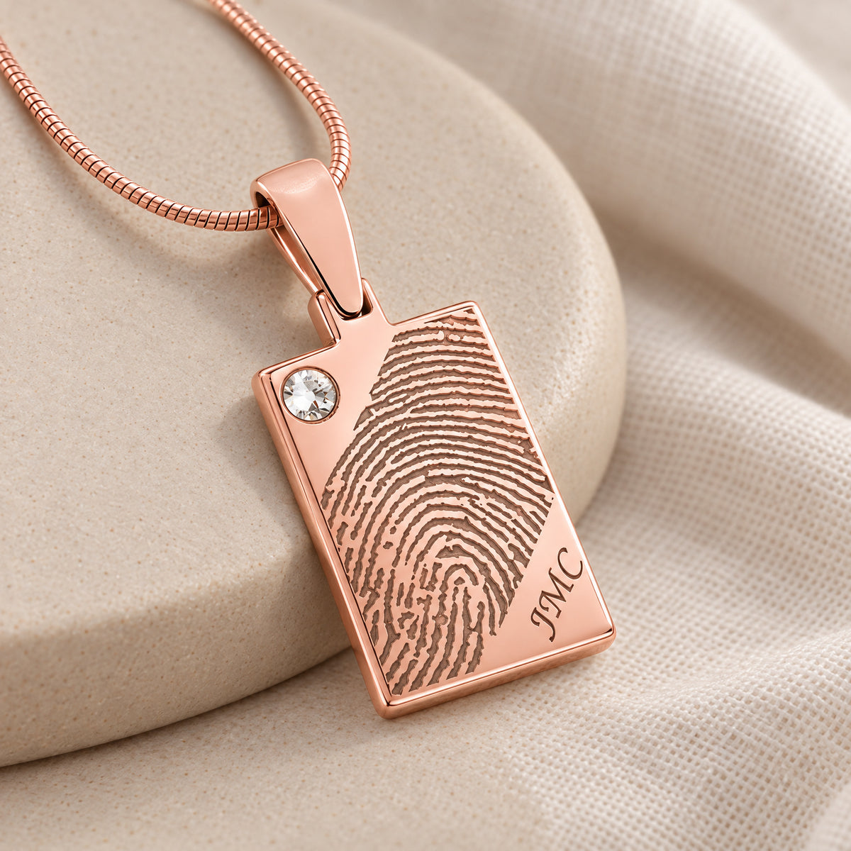 Rose Gold Plated Birthstone Signature Rectangle Fingerprint Necklace — alternate view
