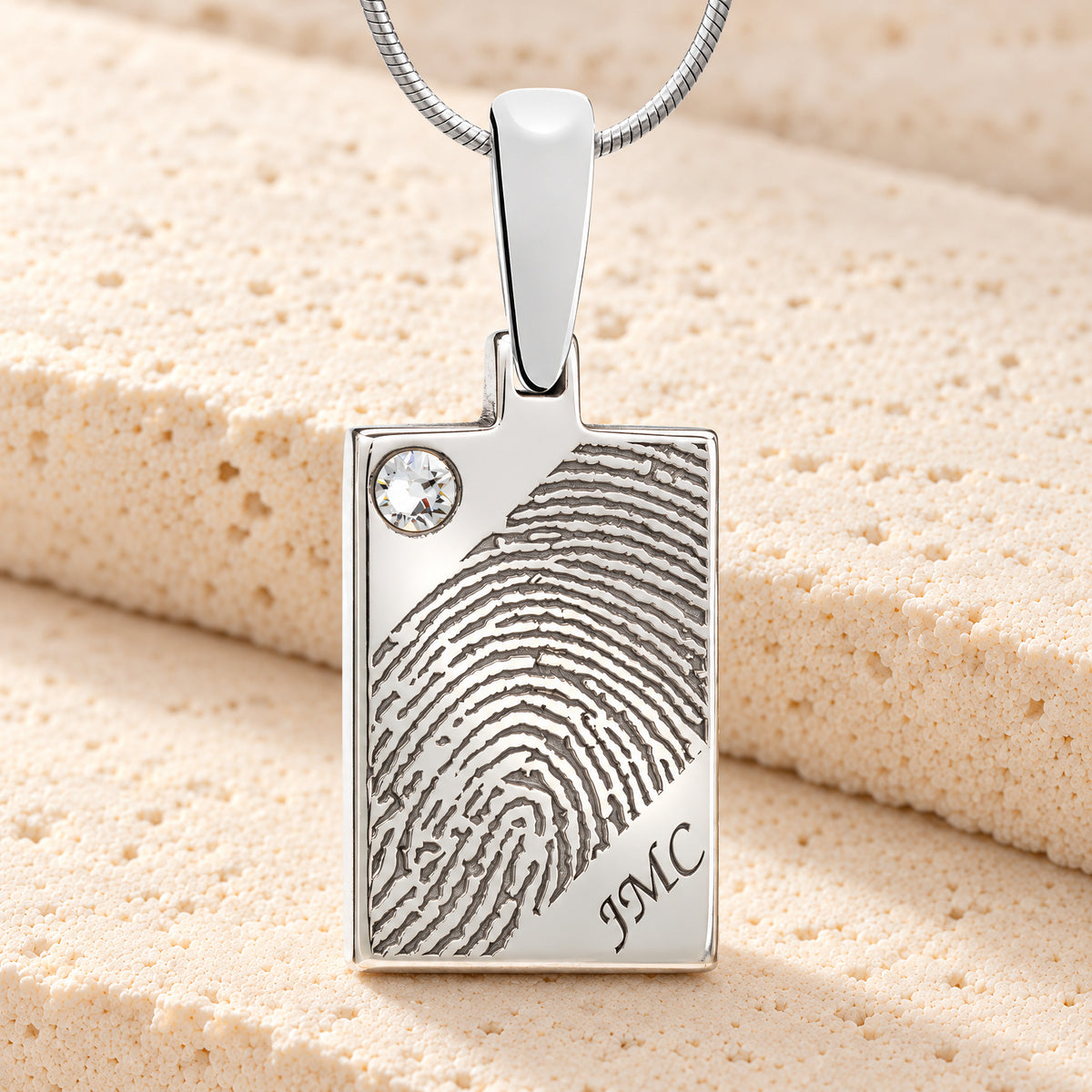 Birthstone Signature Rectangle Silver Fingerprint Necklace — main