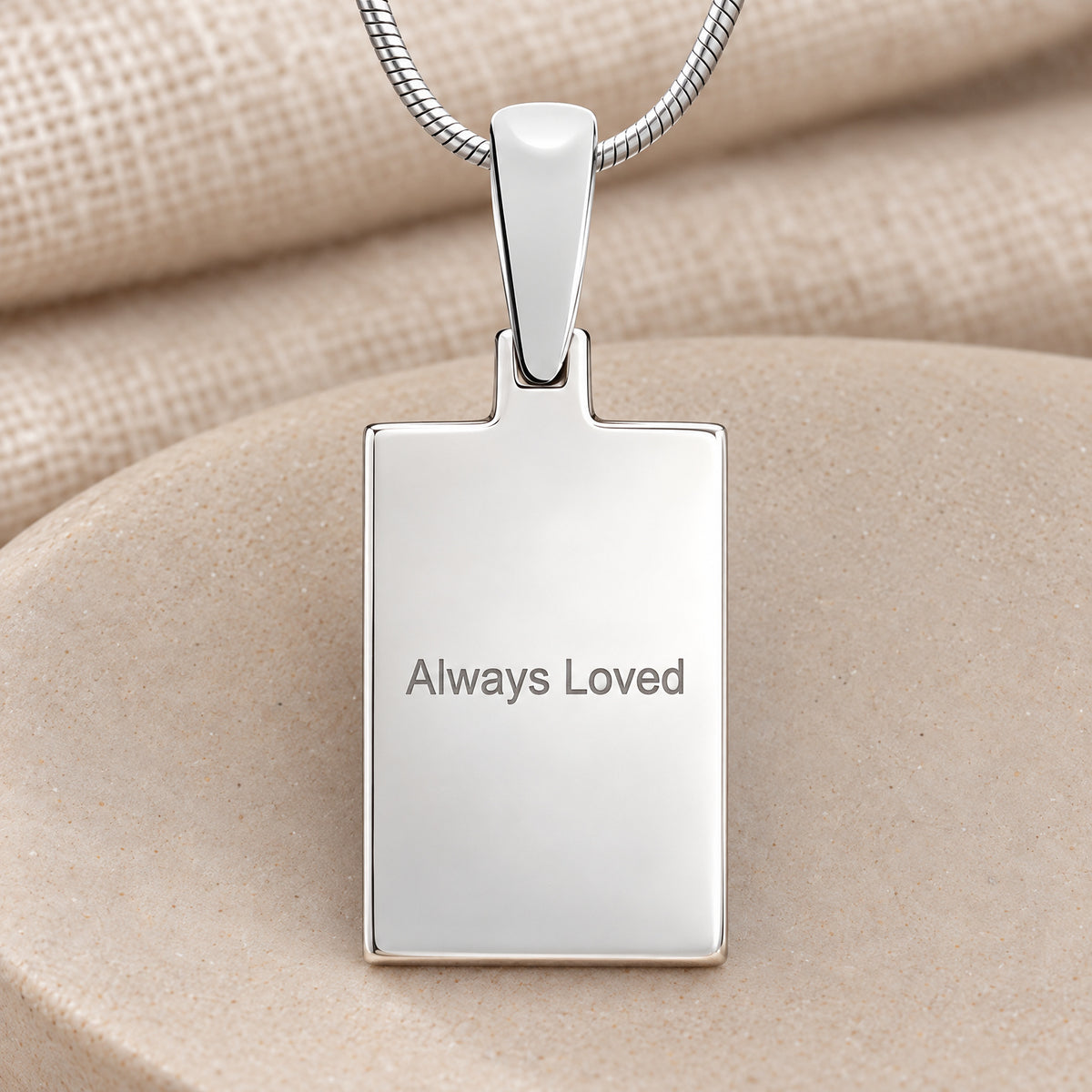 Birthstone Signature Rectangle Silver Fingerprint Necklace — rear engraving