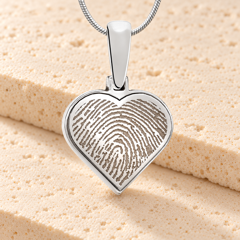 Solid 14k White Gold Signature Heart Fingerprint Necklace