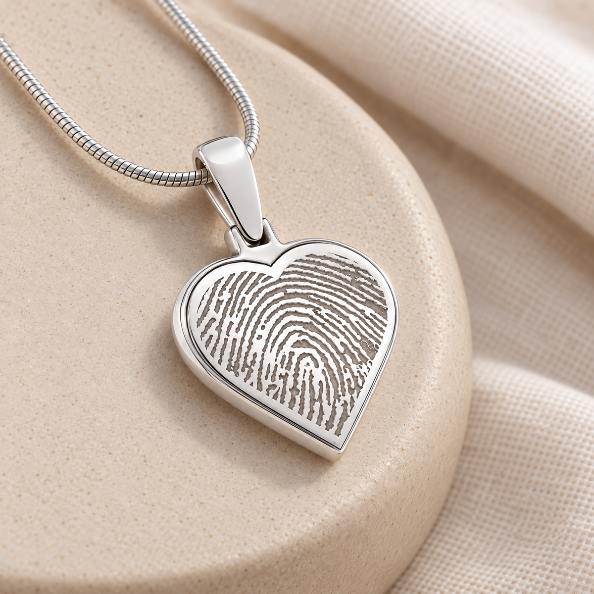 Solid 14k White Gold Signature Heart Fingerprint Necklace — alternate view