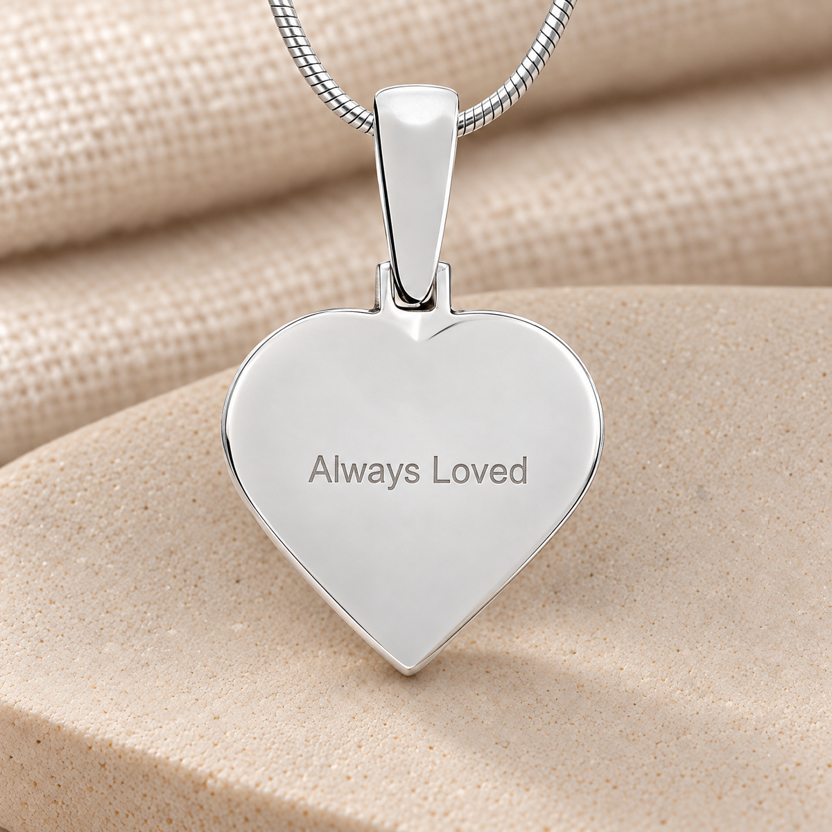 Solid 14k White Gold Signature Heart Fingerprint Necklace — rear engraving