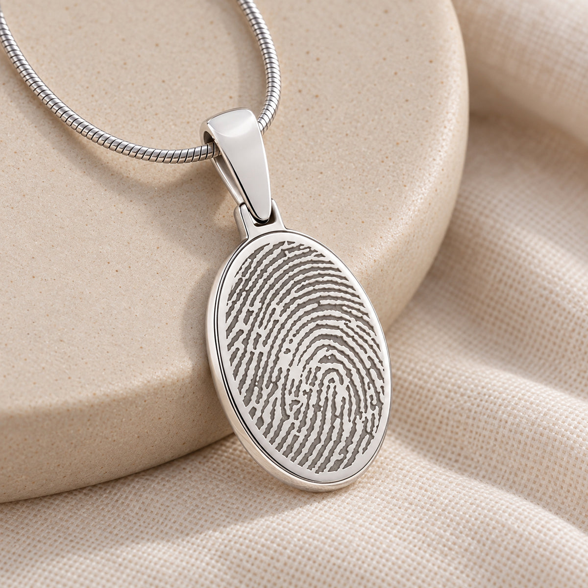 Solid 14k White Gold Signature Oval Fingerprint Necklace — alternate view