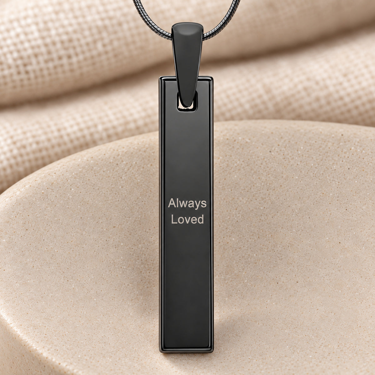 Signature Barred Black Plated Fingerprint Necklace — rear engraving