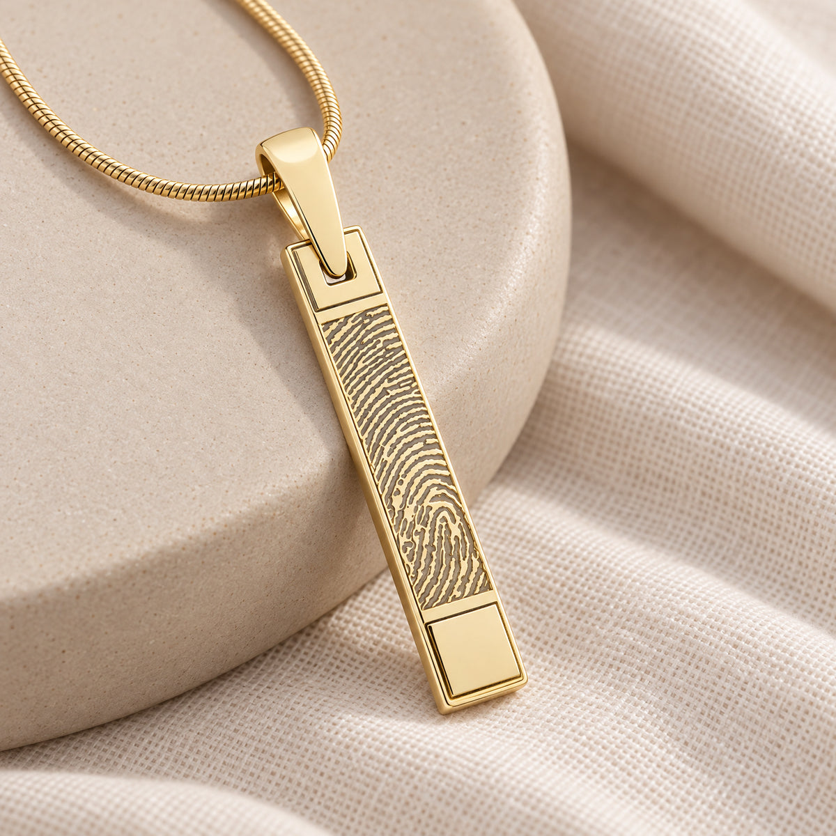 Solid 14k Gold Signature Barred Fingerprint Necklace — alternate view