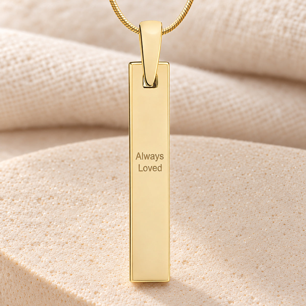 Solid 14k Gold Signature Barred Fingerprint Necklace — rear engraving