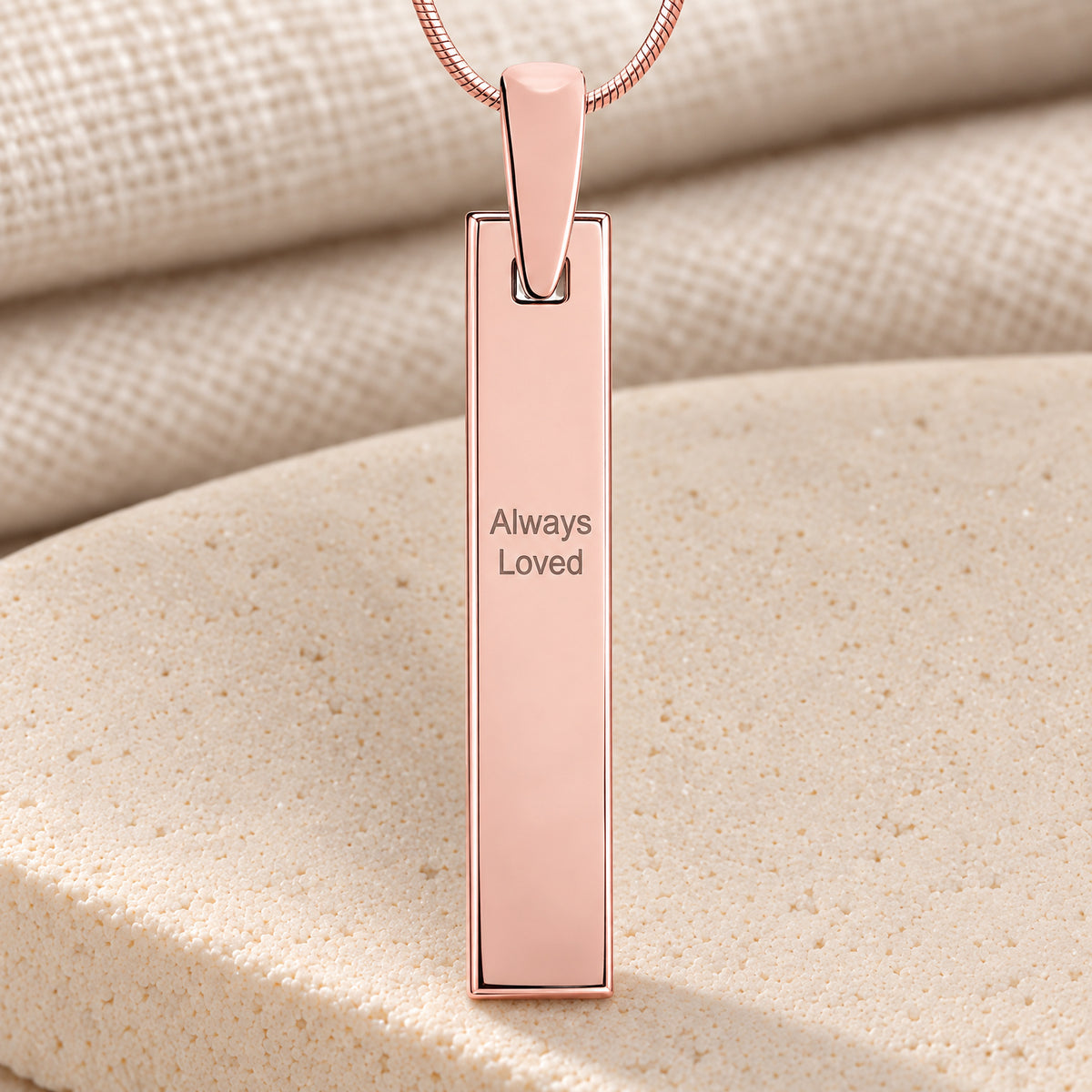 Signature Barred Rose Gold Plated Fingerprint Necklace — rear engraving