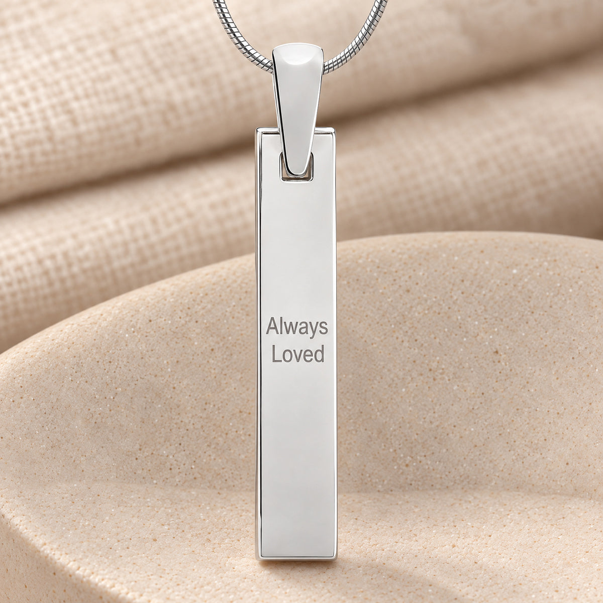 Signature Barred Silver Fingerprint Necklace — rear engraving