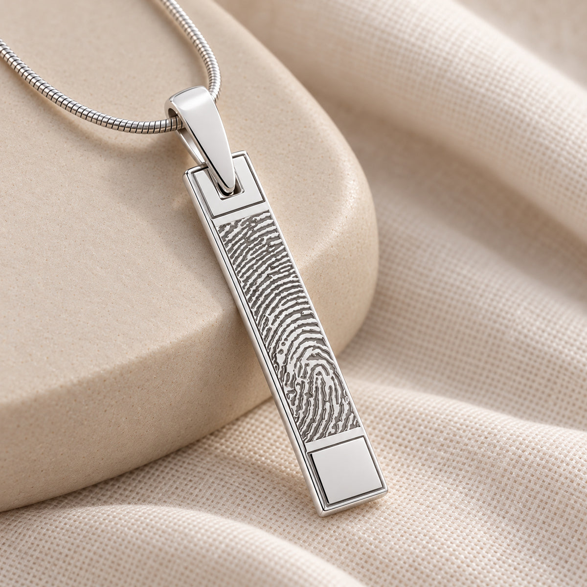 Solid 14k White Gold Signature Barred Fingerprint Necklace — alternate view