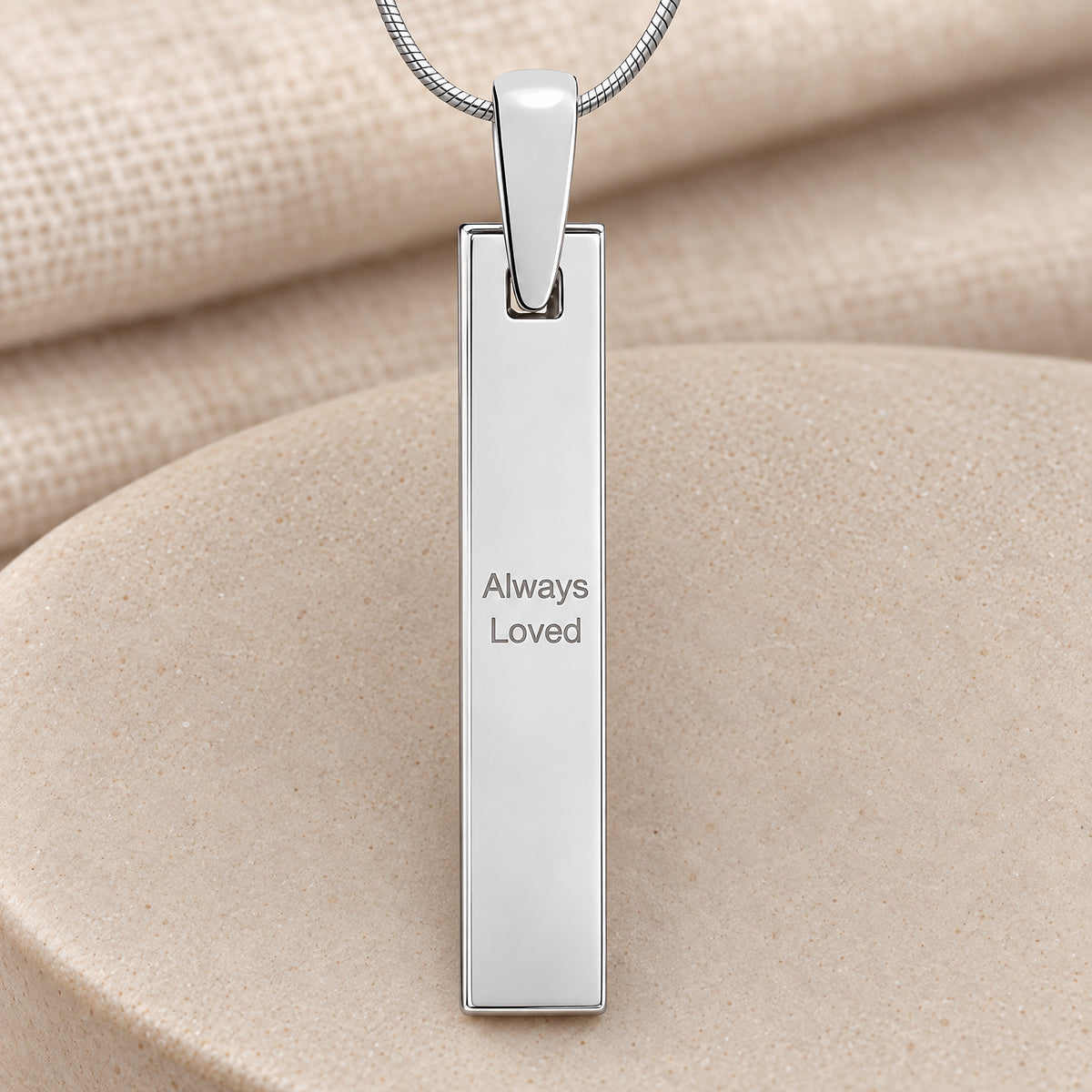 Solid 14k White Gold Signature Barred Fingerprint Necklace — rear engraving