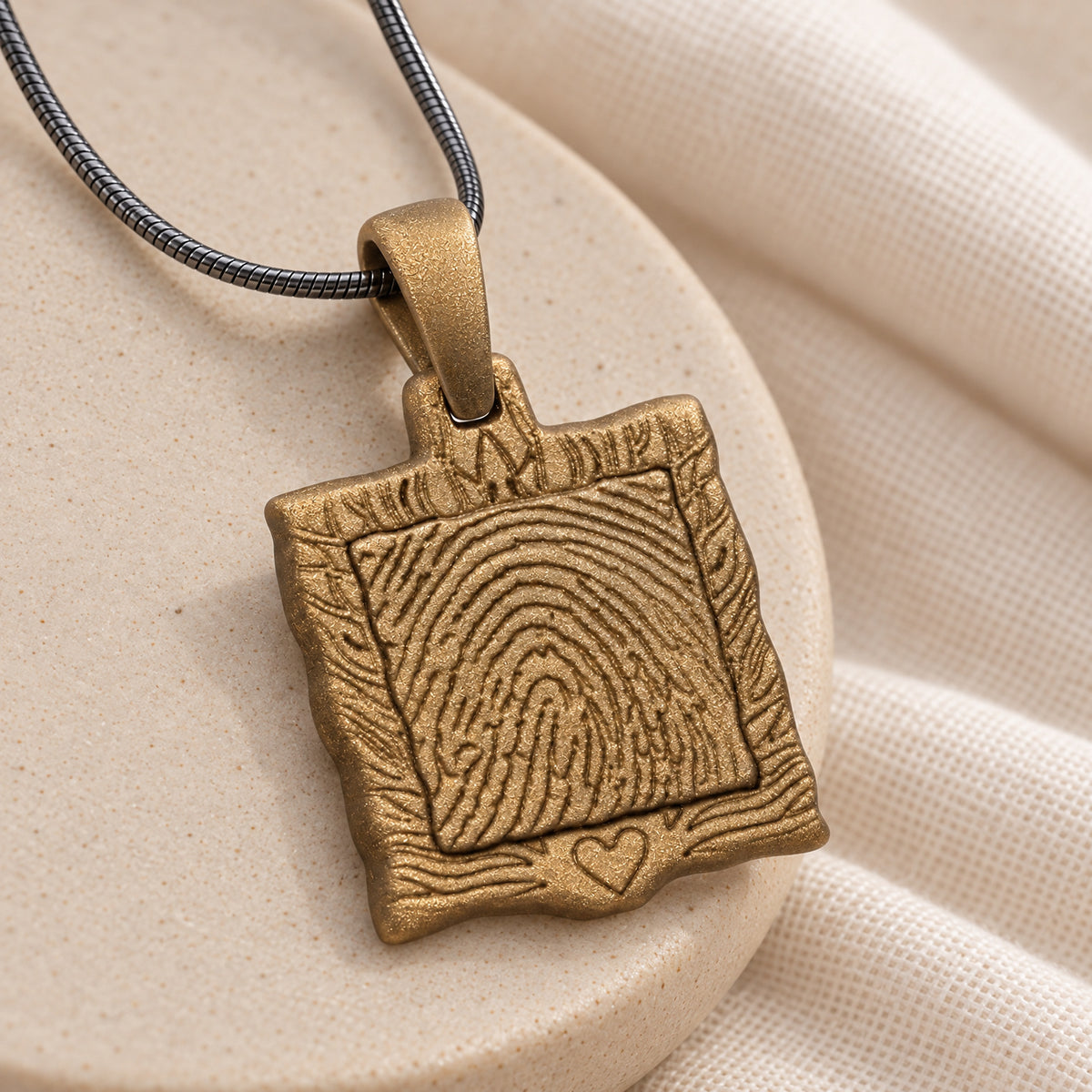 Sterling Silver Squared with Bronze Finish Fingerprint Necklace — alternate view