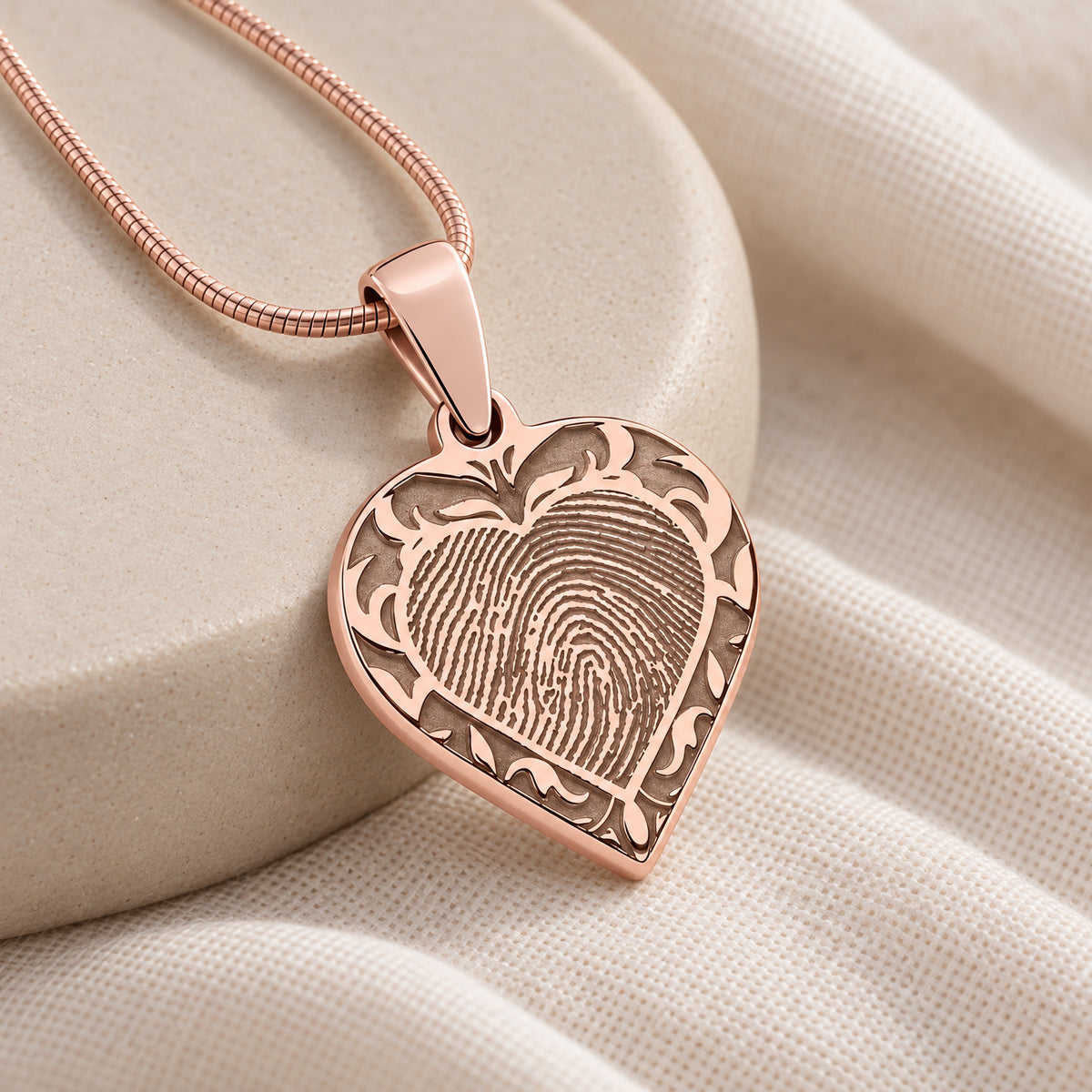 Rose Gold Plated Sterling Silver Carved Signature Heart Fingerprint Necklace — alternate view