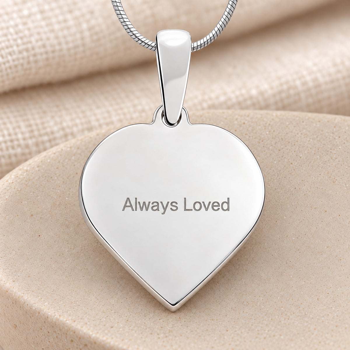 Sterling Silver Carved Signature Heart Fingerprint Necklace — rear engraving