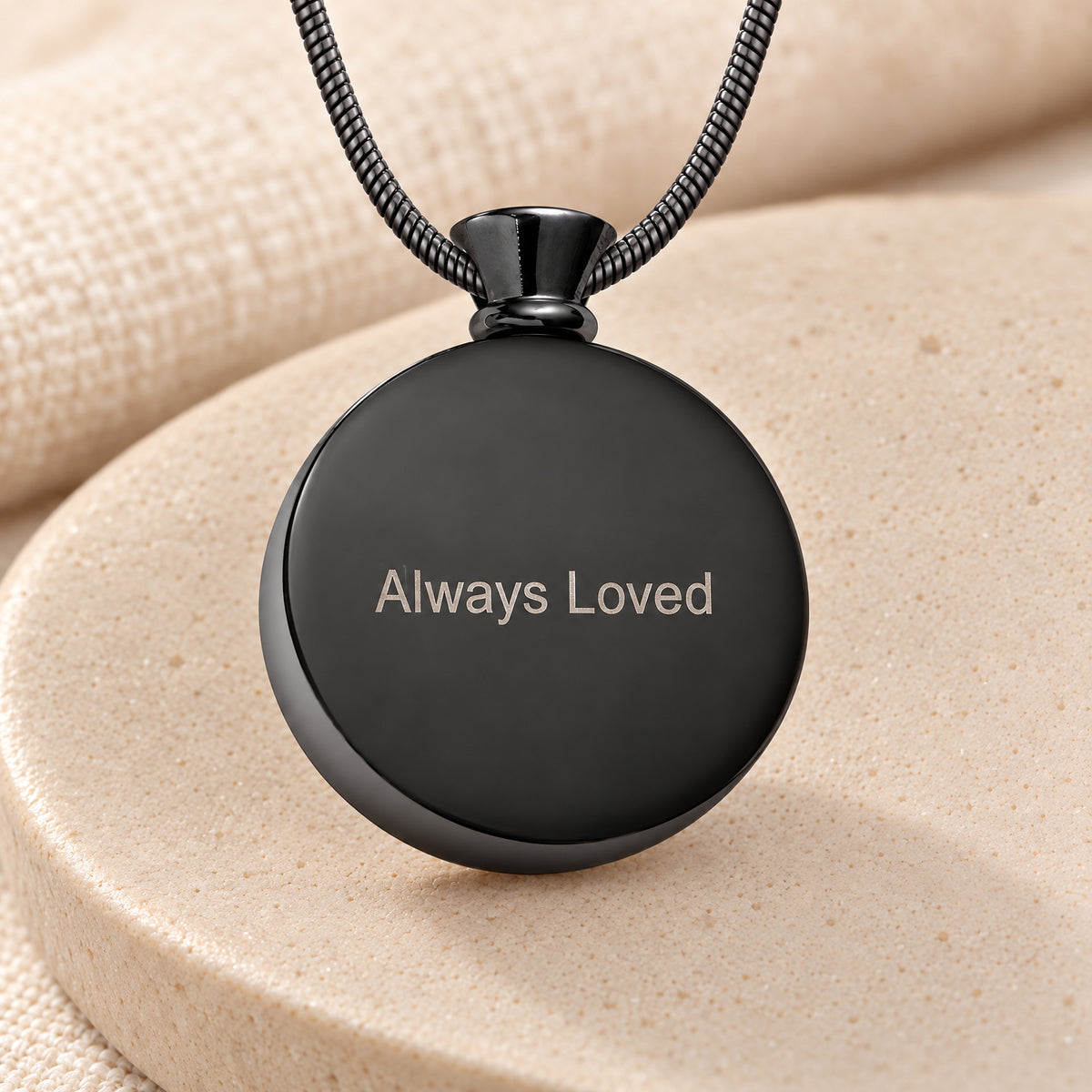 Black Plated over Stainless Circle of Life Fingerprint Necklace — rear engraving