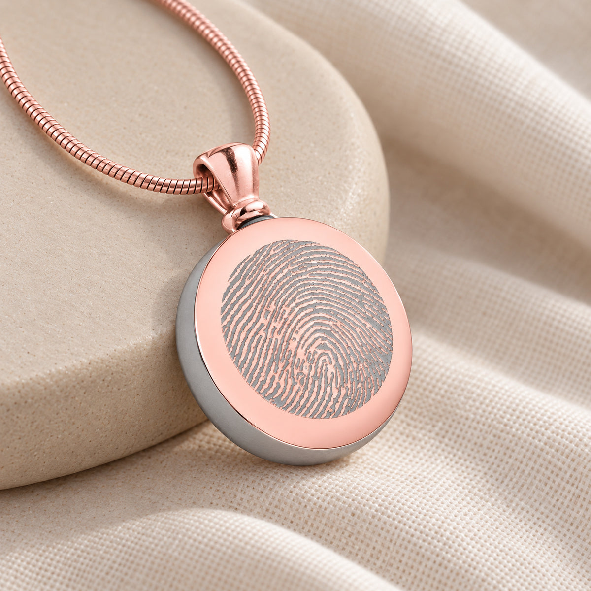 Rose Gold Plated over Stainless Circle of Life Fingerprint Necklace — alternate view