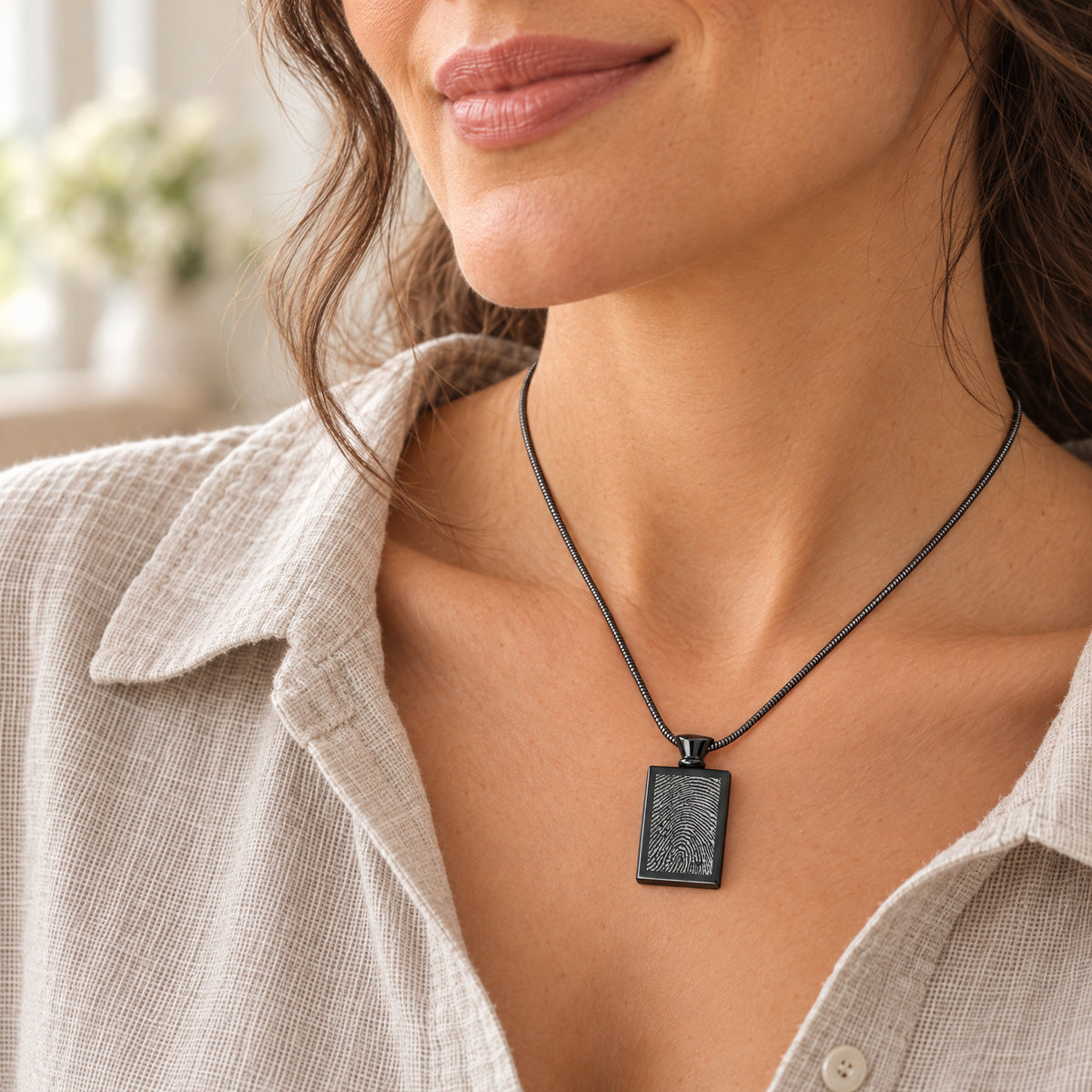 Black Plated over Stainless Glorious Moments Fingerprint Necklace — lifestyle