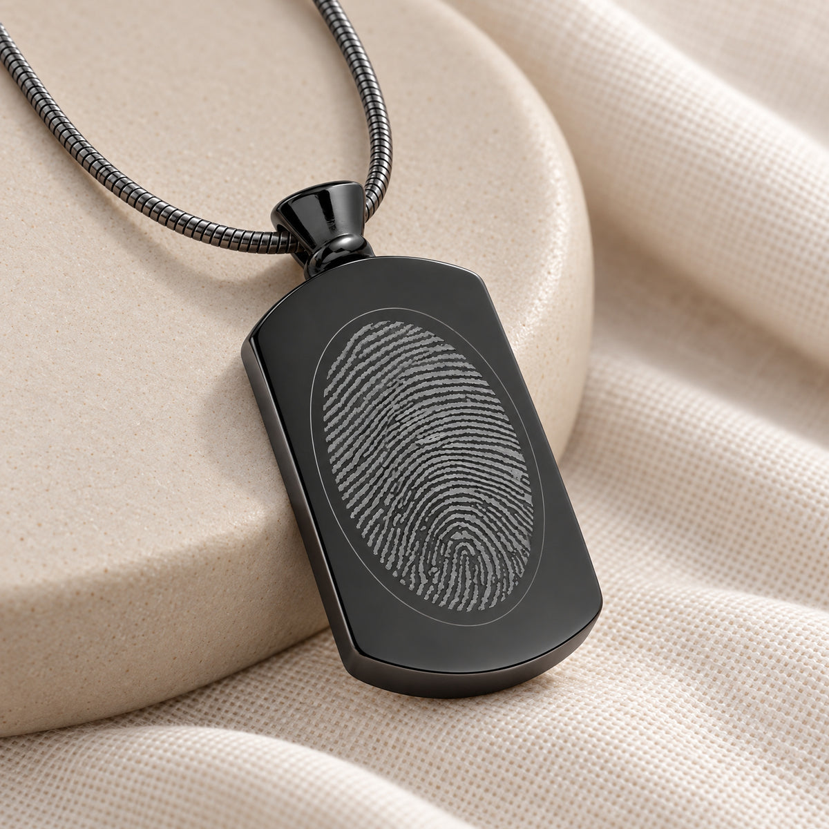 Black Plated Stainless Pleasant Rectangle Fingerprint Necklace — alternate view