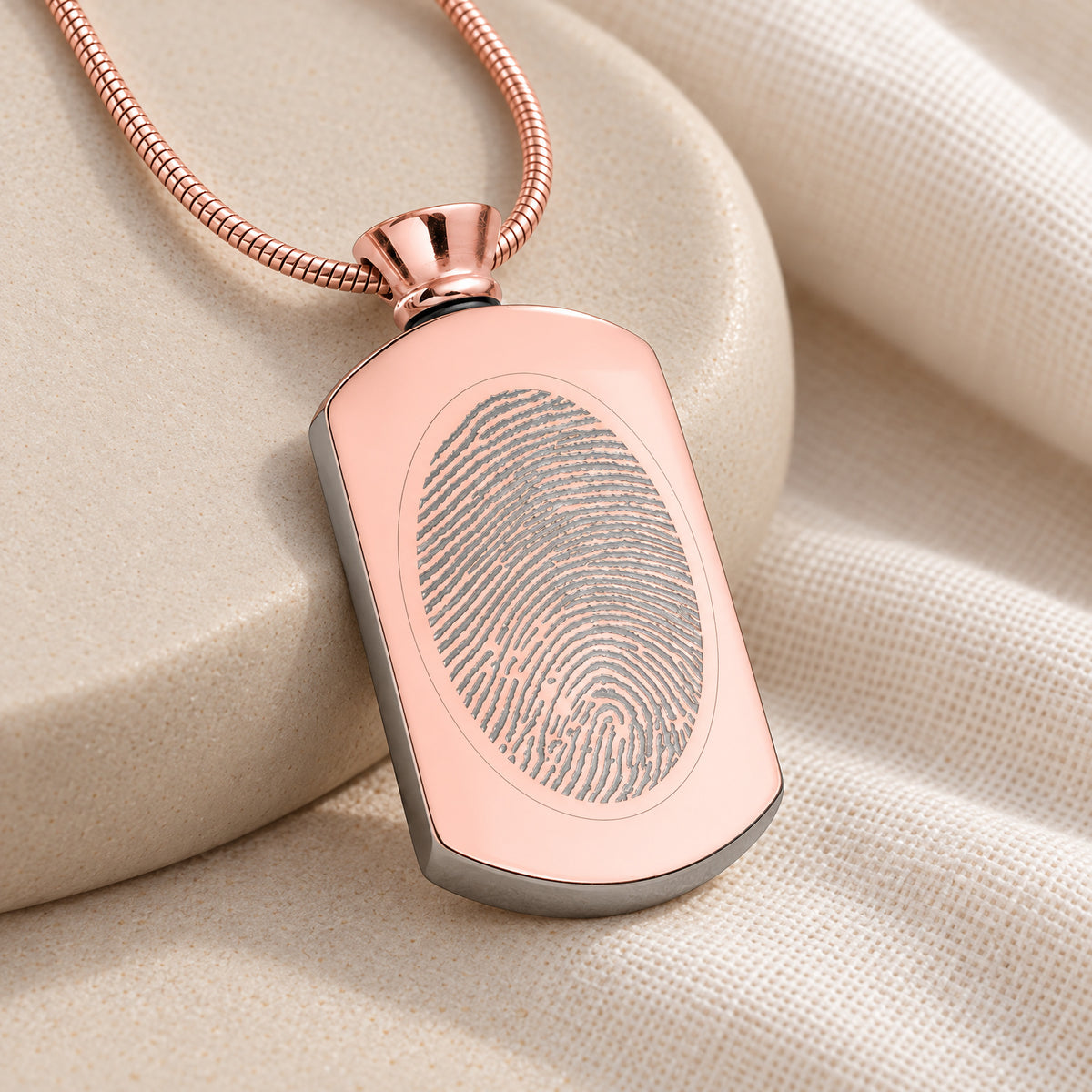 Rose Gold Plated Stainless Pleasant Rectangle Fingerprint Necklace — alternate view