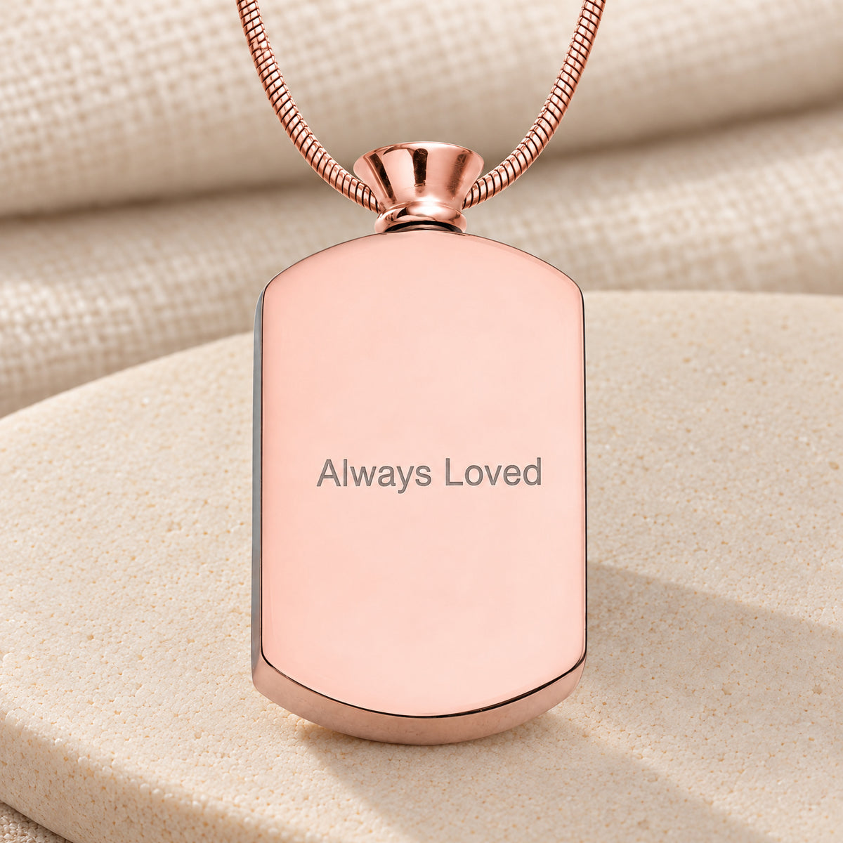 Rose Gold Plated Stainless Pleasant Rectangle Fingerprint Necklace — rear engraving