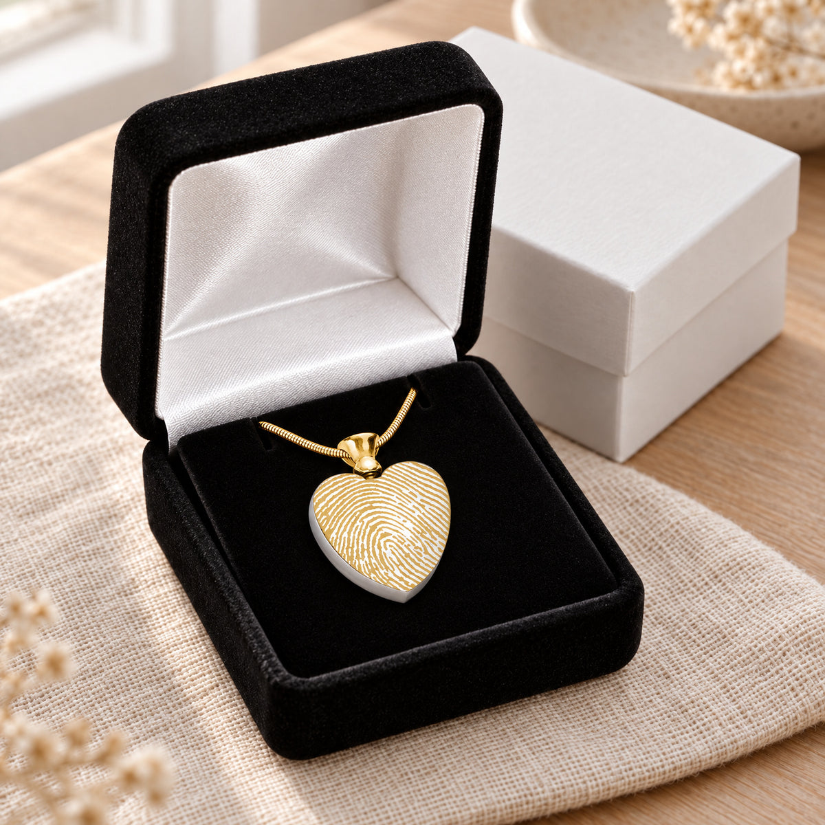 Gold Plated over Stainless Everlasting Journey Fingerprint Necklace — gift box