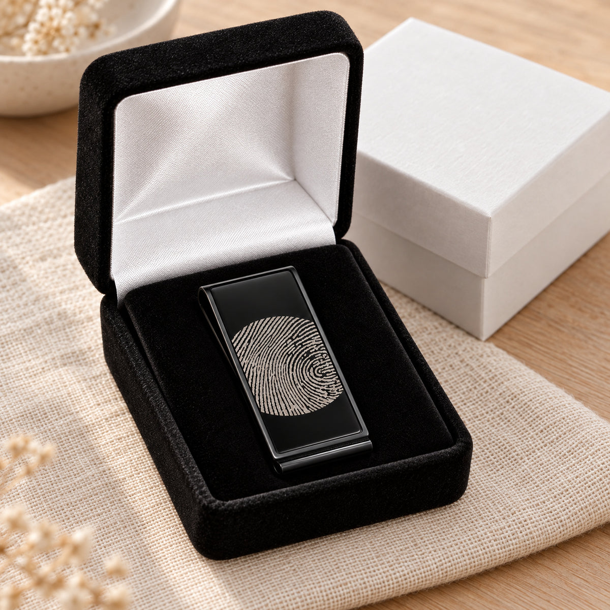 Stainless Steel Black on Black Fingerprint Money Clip — gift box