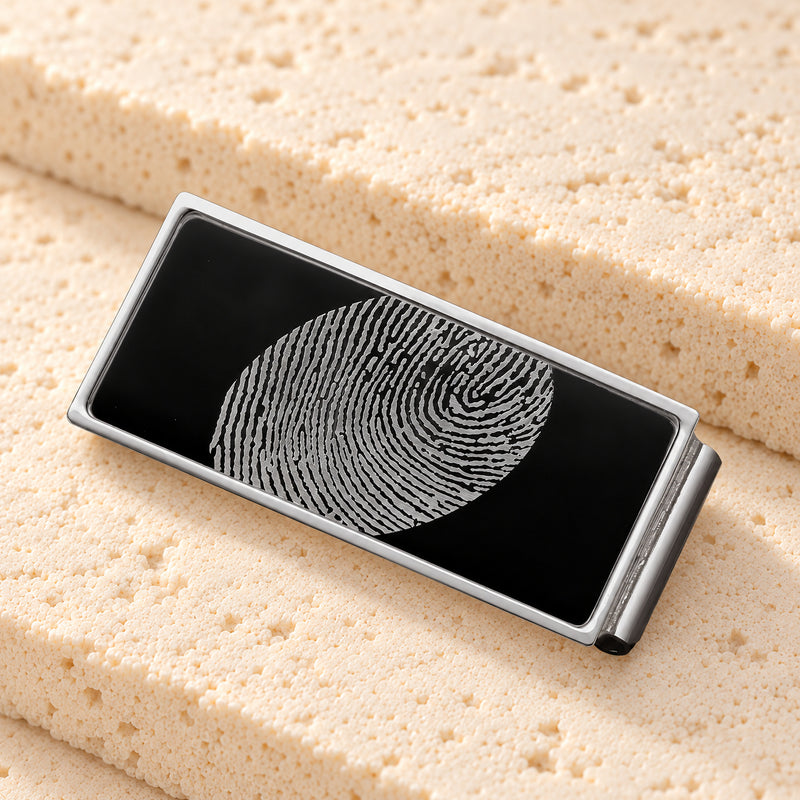 Stainless Steel Black on Silver Fingerprint Money Clip