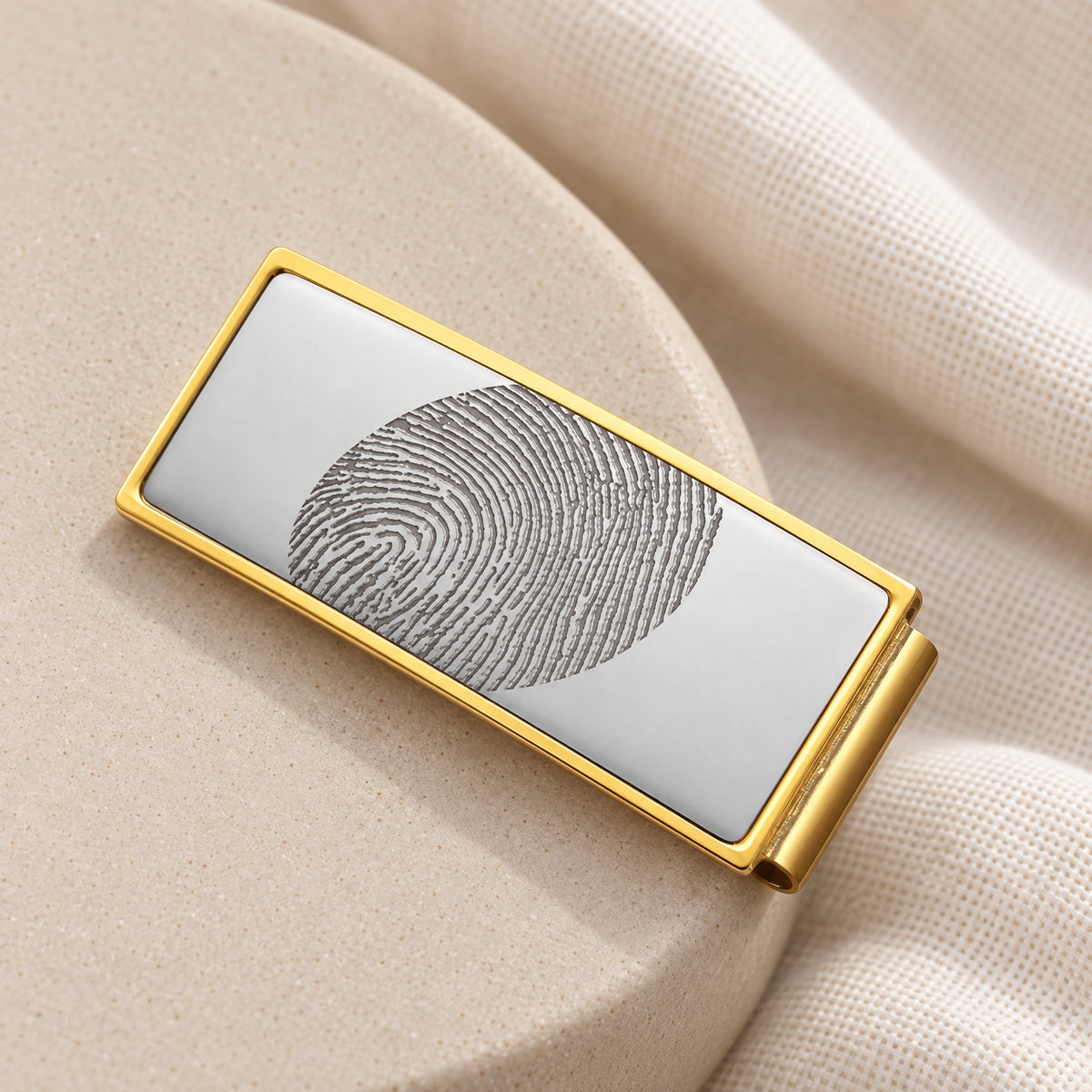 Stainless Steel Silver on Gold Fingerprint Money Clip — alternate view