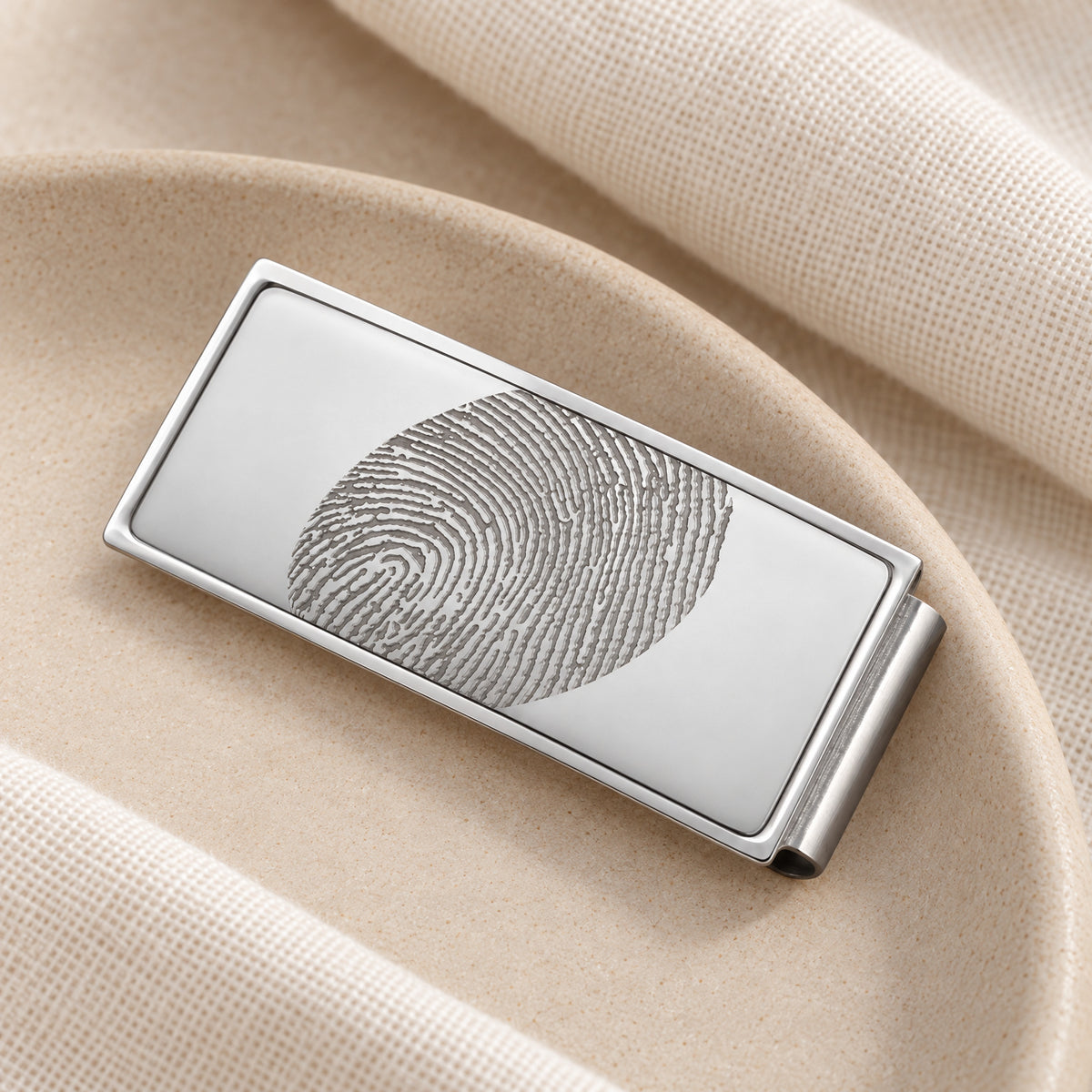Stainless Steel Silver on Silver Fingerprint Money Clip — alternate view