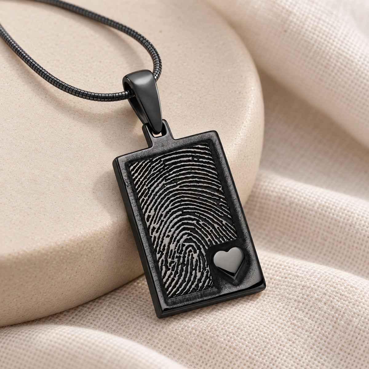 Black Plated Sterling Raised Fingerprint Rectangle Necklace — alternate view