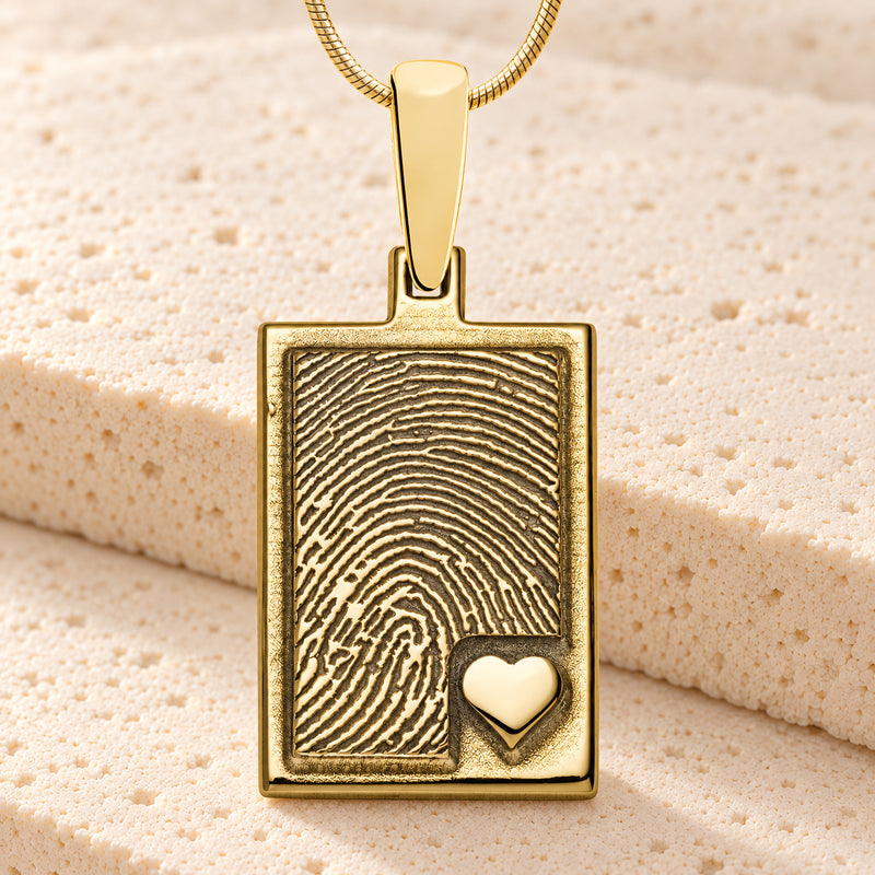 Solid 14K Gold Raised Fingerprint Rectangle Necklace