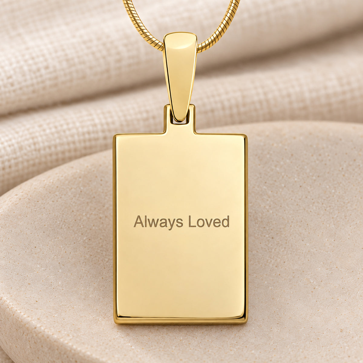Solid 14K Gold Raised Fingerprint Rectangle Necklace — rear engraving