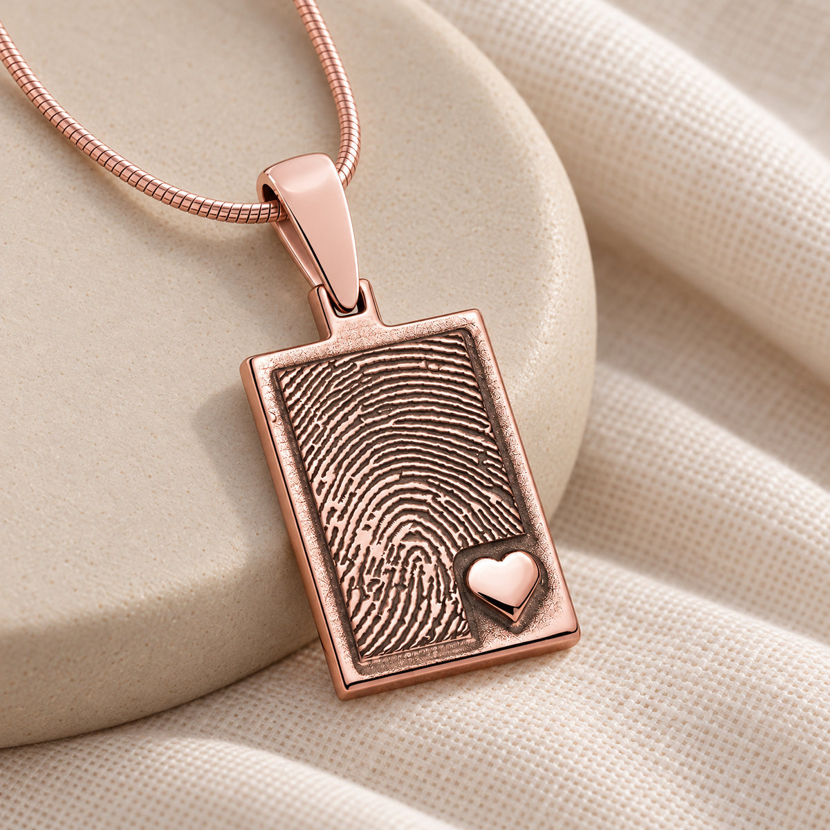 Rose Gold Plated Sterling Raised Fingerprint Rectangle Necklace — alternate view