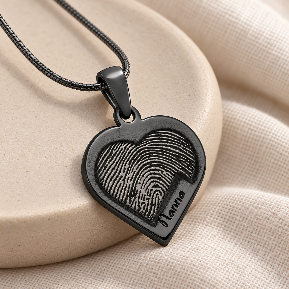Raised Black Plated Sterling Heart Fingerprint Necklace — alternate view