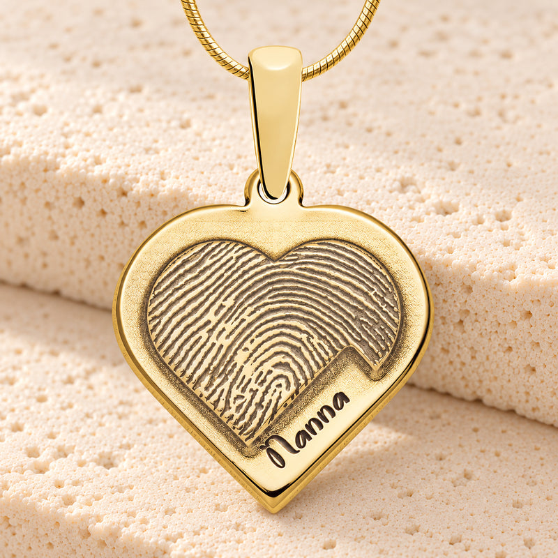 Raised Solid 14K Gold Heart Fingerprint Necklace