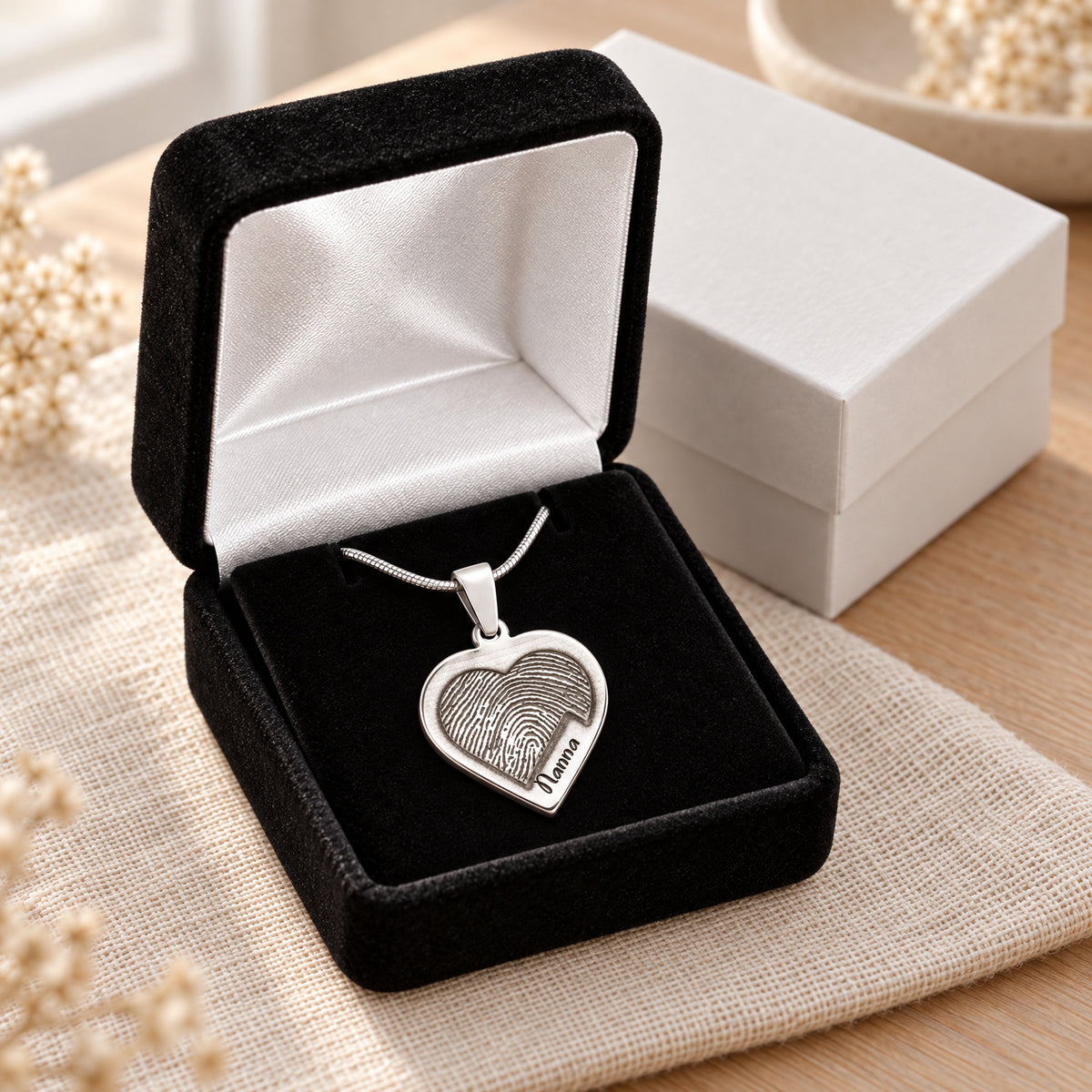 Raised Sterling Heart Fingerprint Necklace — gift box