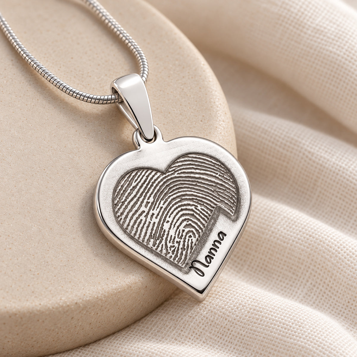 Raised Solid 14K White Gold Heart Fingerprint Necklace — alternate view