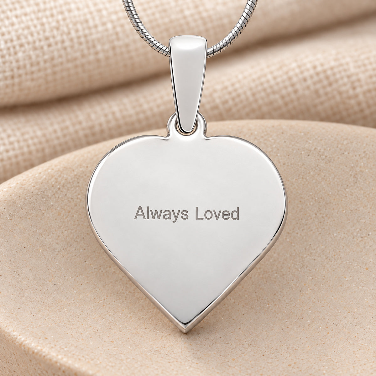 Raised Solid 14K White Gold Heart Fingerprint Necklace — rear engraving
