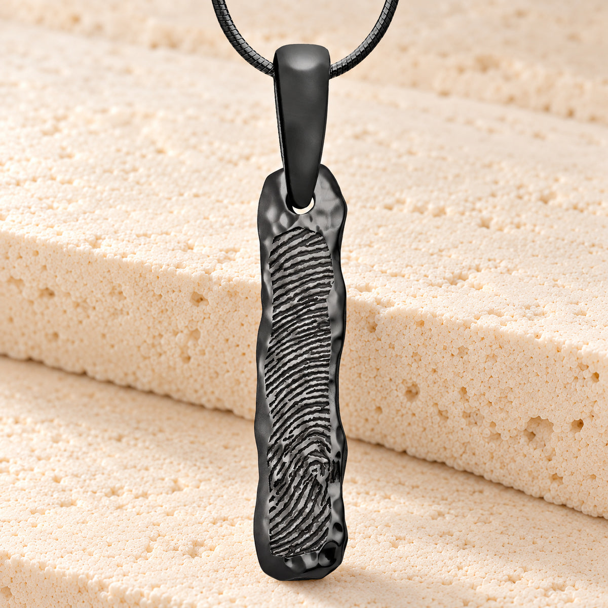 Black Plated Sterling Silver Textured Bar Fingerprint Necklace — main