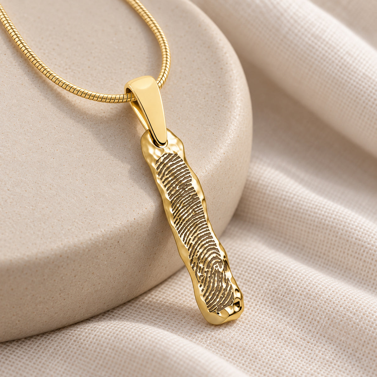 Gold Plated Sterling Silver Textured Bar Fingerprint Necklace — alternate view