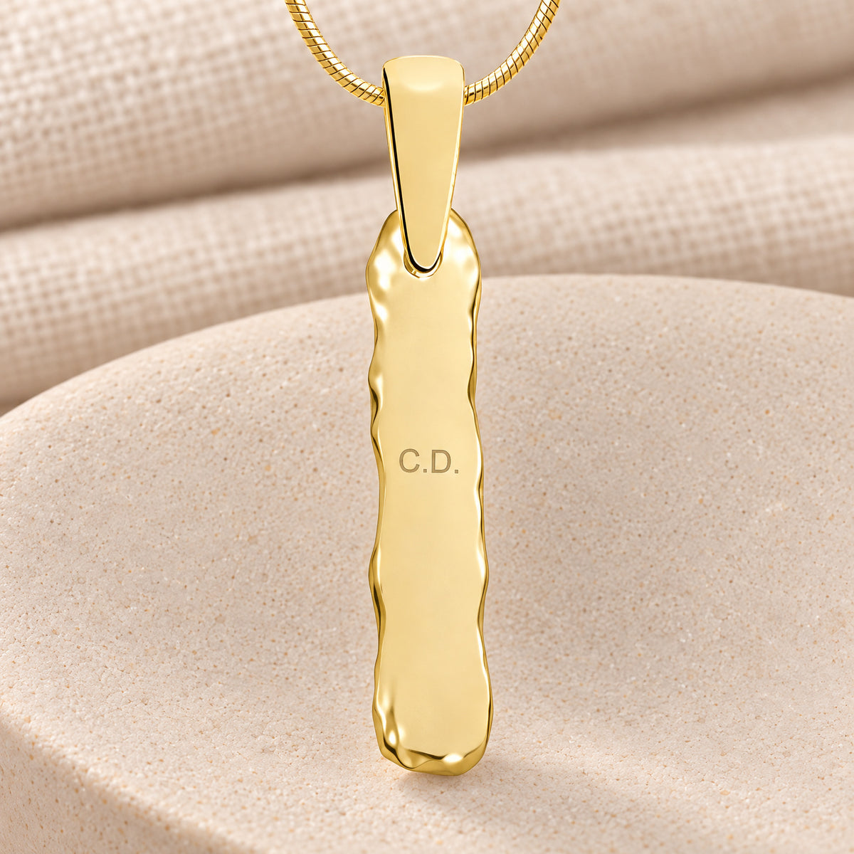 Gold Plated Sterling Silver Textured Bar Fingerprint Necklace — rear engraving