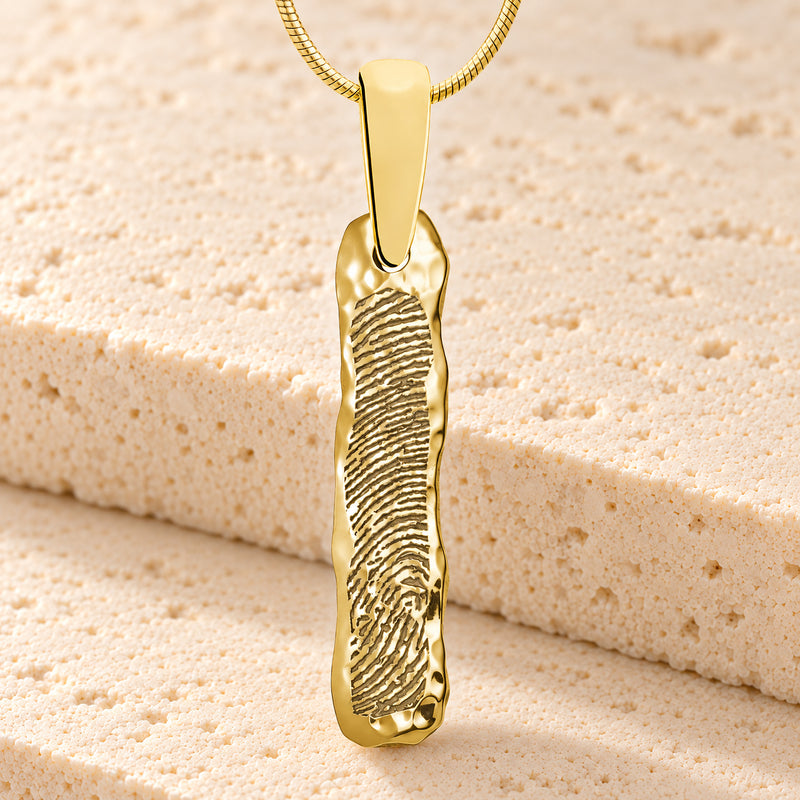 Solid 14K Gold Textured Bar Fingerprint Necklace