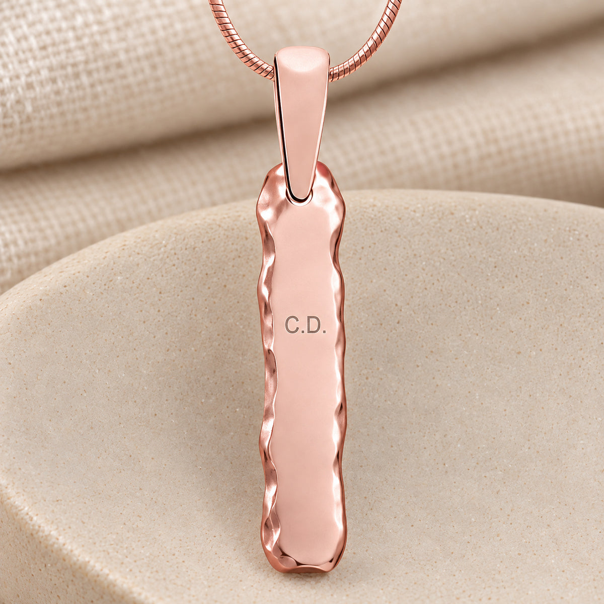 Rose Gold Plated Sterling Silver Textured Bar Fingerprint Necklace — rear engraving
