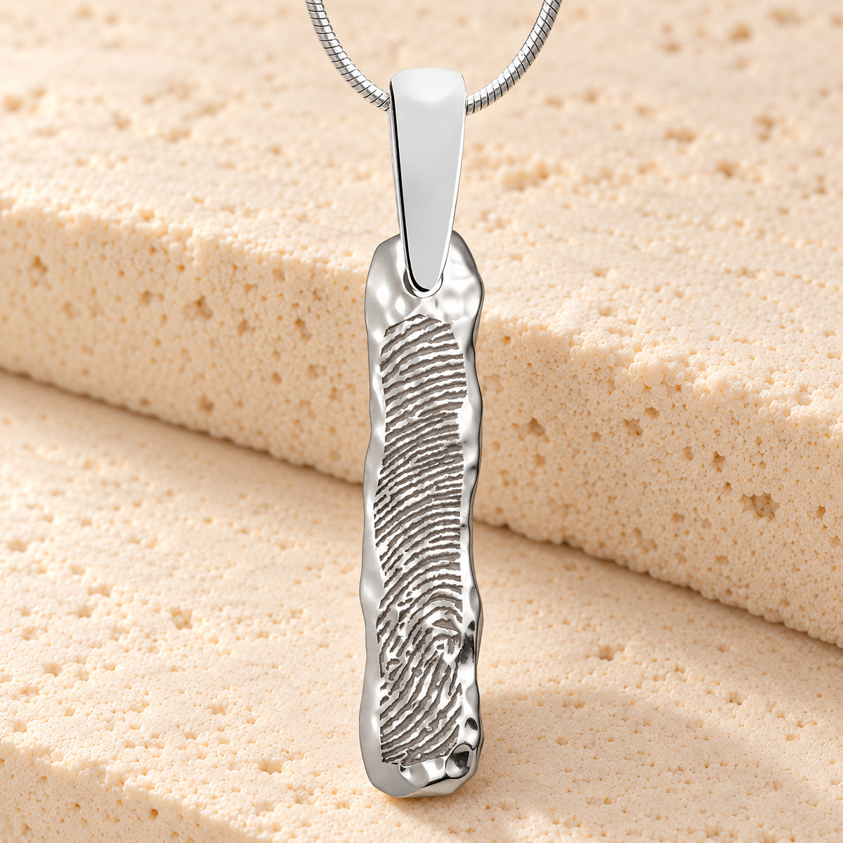 Sterling Silver Textured Bar Fingerprint Necklace — main