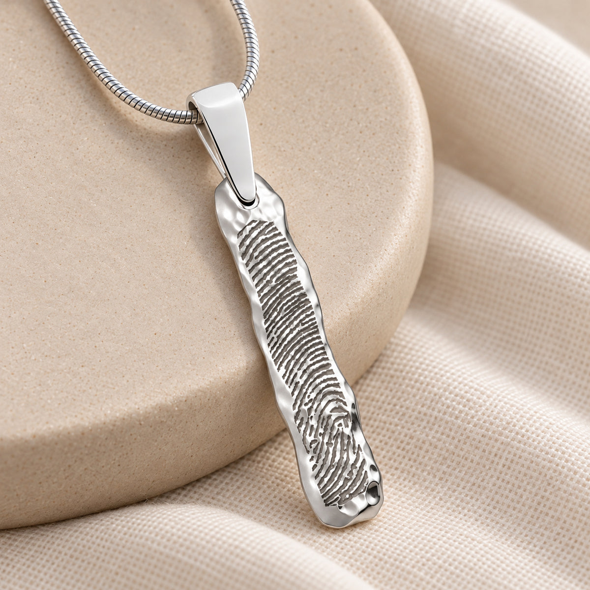 Sterling Silver Textured Bar Fingerprint Necklace — alternate view