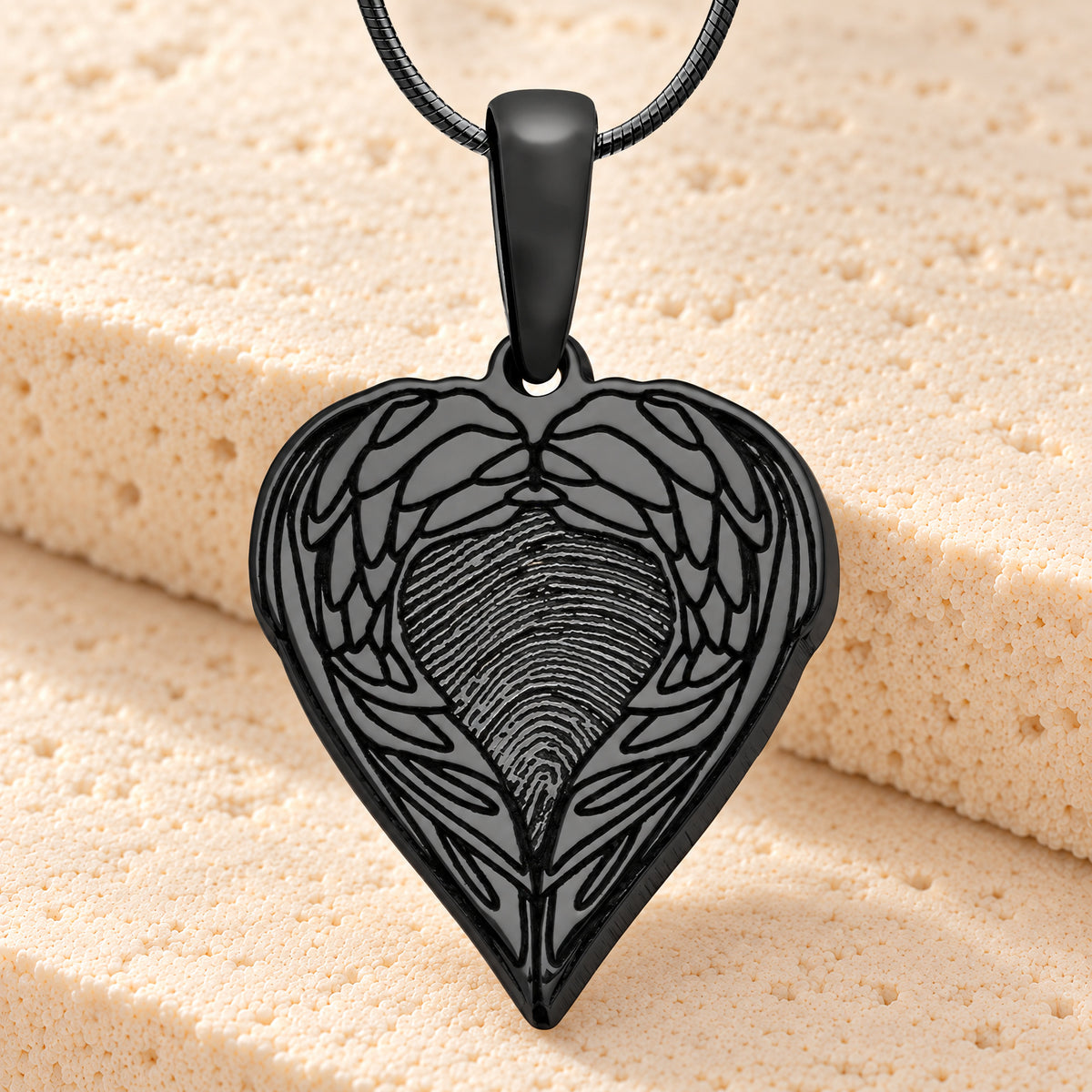 Black Plated Angel Wings Sterling Fingerprint Necklace — main