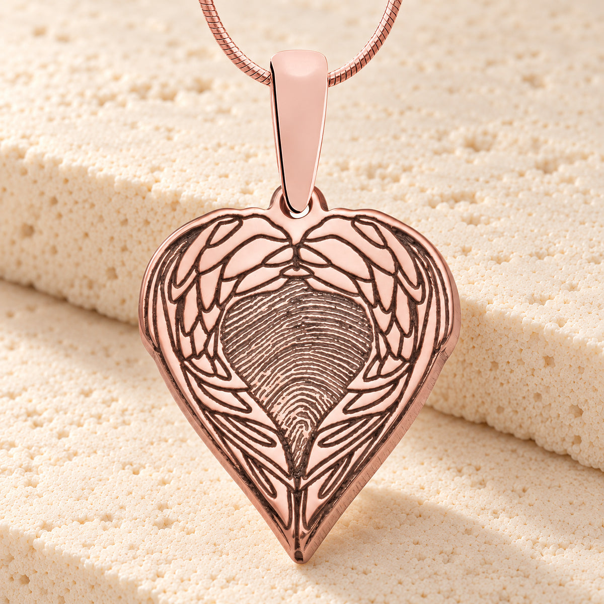Rose Gold Plated Angel Wings Sterling Fingerprint Necklace — main