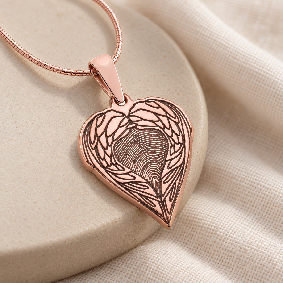 Rose Gold Plated Angel Wings Sterling Fingerprint Necklace — alternate view