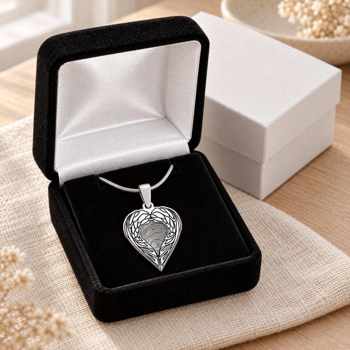 Angel Wings Sterling Fingerprint Necklace — gift box